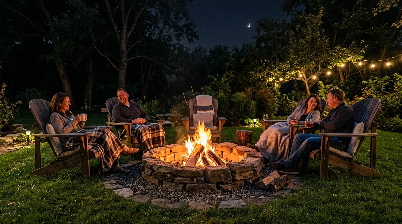 Fire Pit Surrounded by Garden Planting